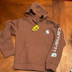 Carhartt medium brown hoodie with light blue logo